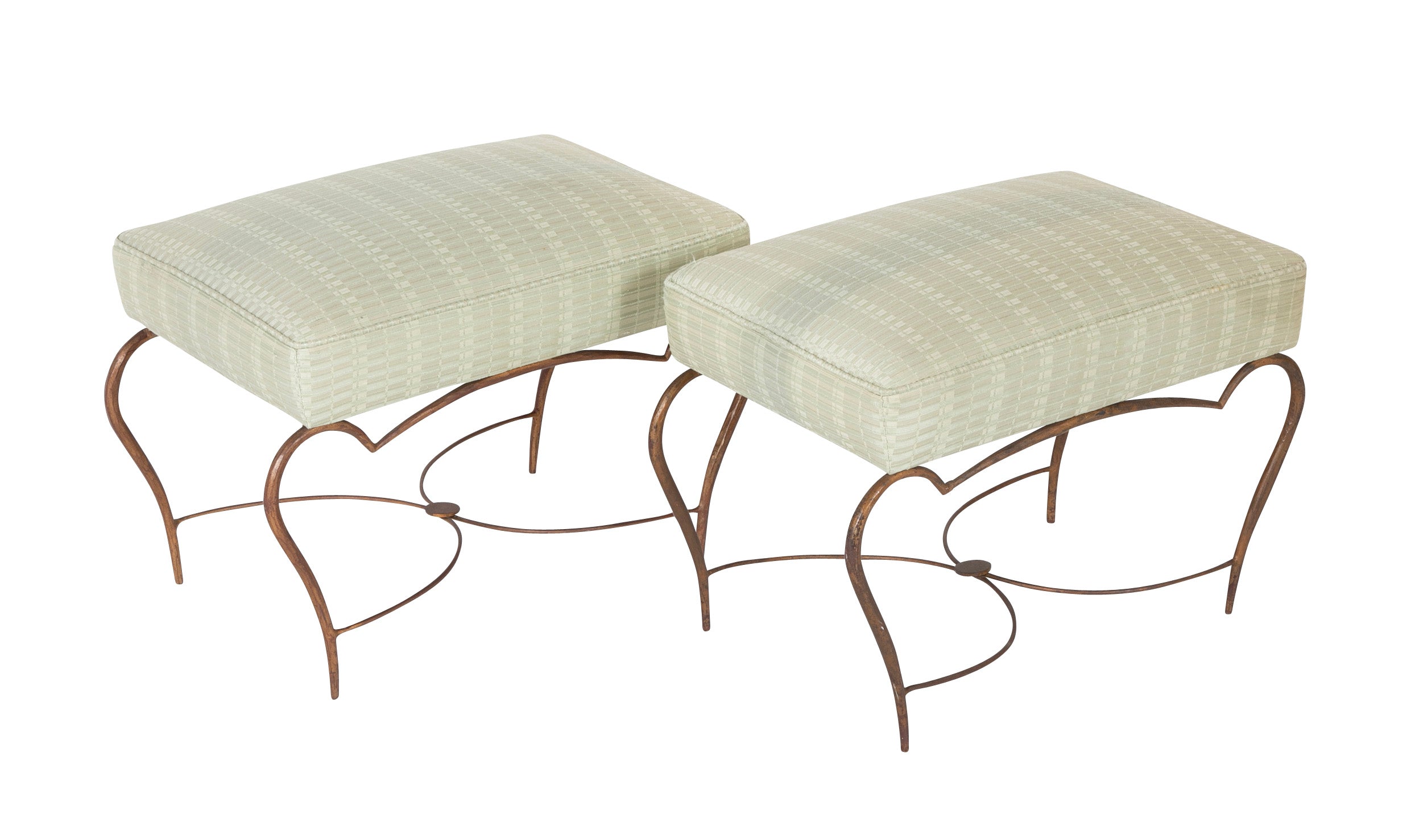 Pair of Patinated Iron Stools by Rene Drouet