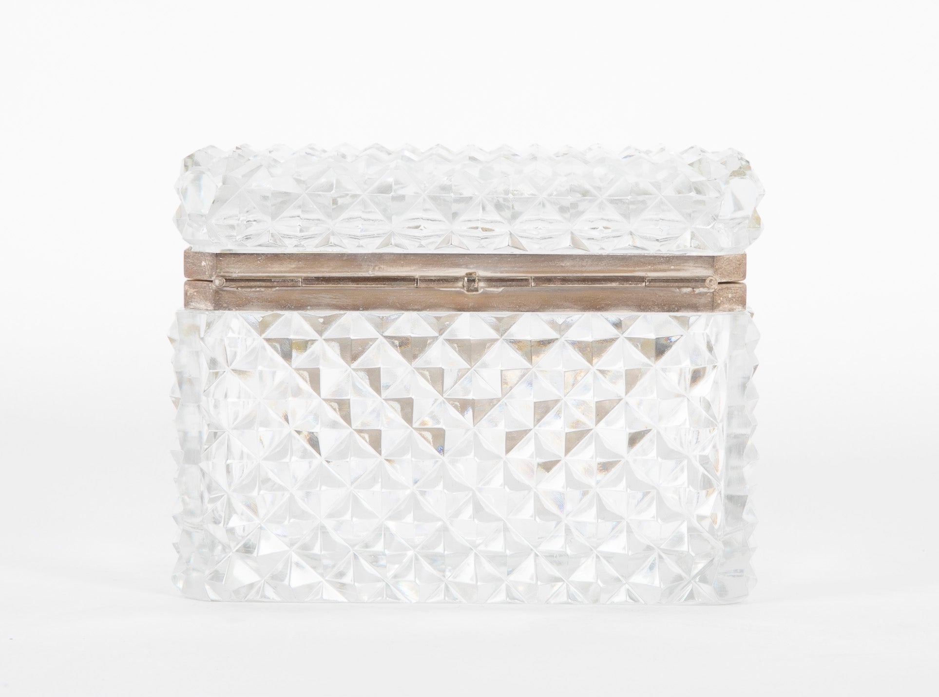 A Cut Crystal Box with Silvered Bronze Mounts and Key