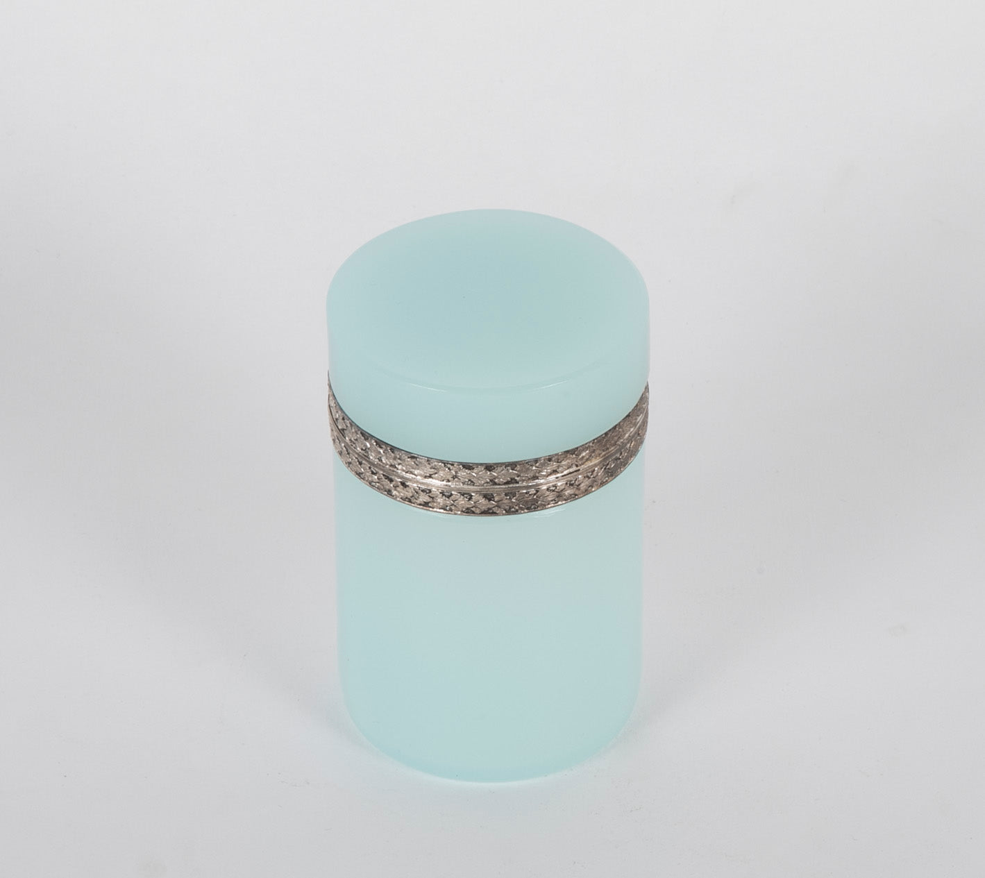A Seafoam Blue French Opaline Box with Silvered Bronze Mounts