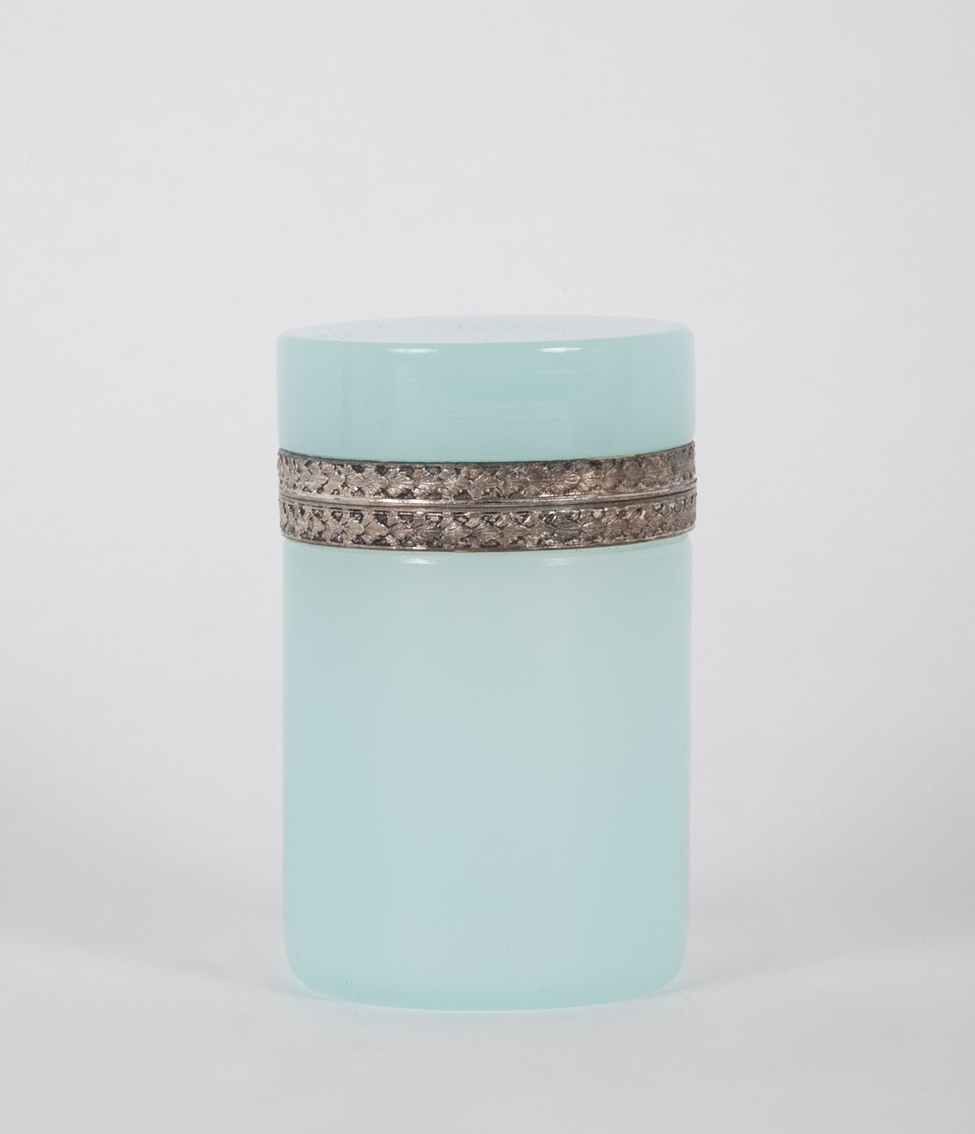 A Seafoam Blue French Opaline Box with Silvered Bronze Mounts