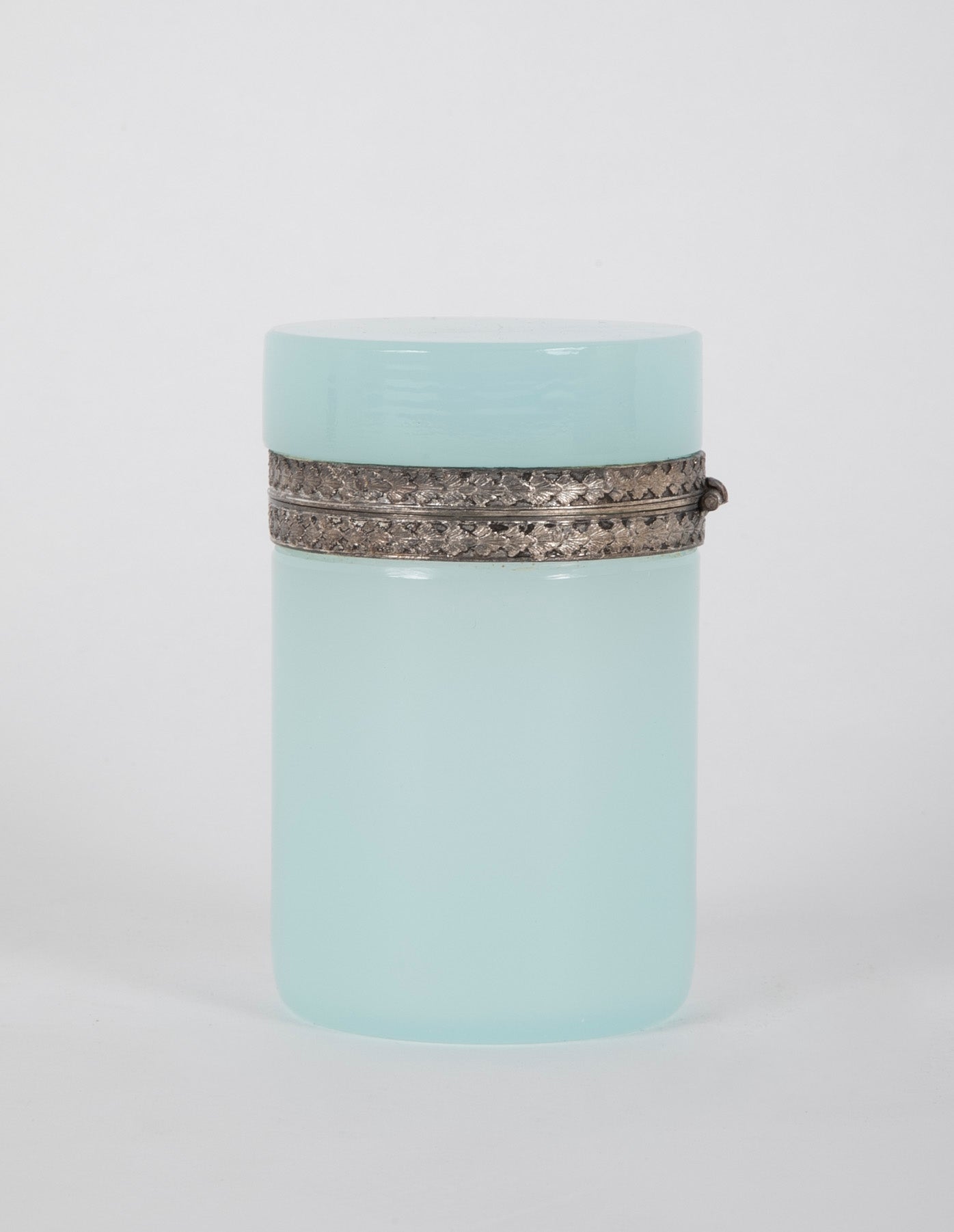 A Seafoam Blue French Opaline Box with Silvered Bronze Mounts