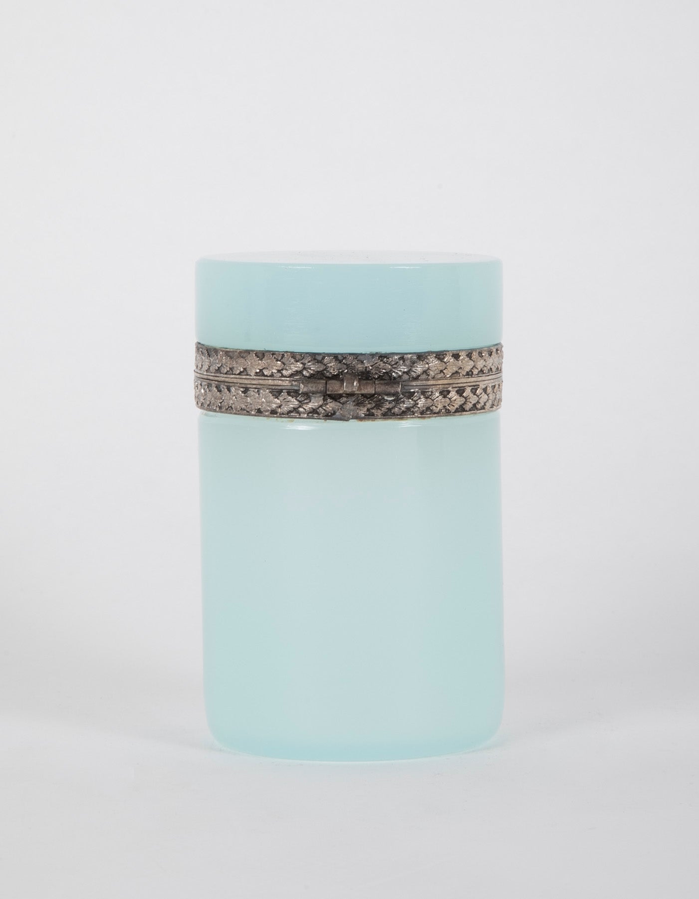 A Seafoam Blue French Opaline Box with Silvered Bronze Mounts