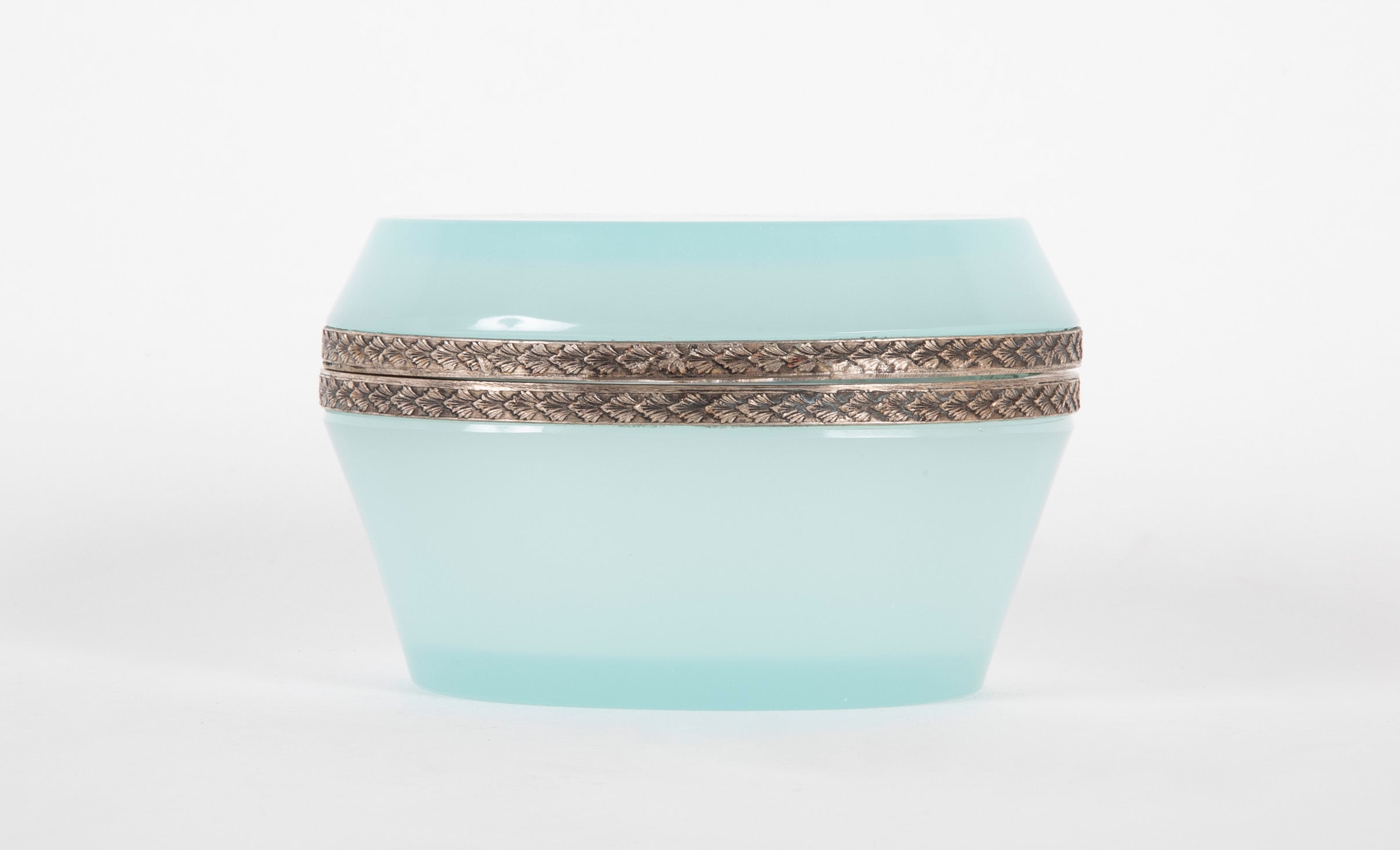 A Seafoam Blue French Opaline Box of Oval shape