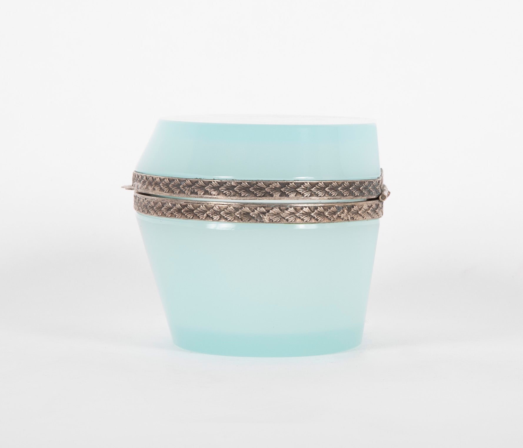 A Seafoam Blue French Opaline Box of Oval shape
