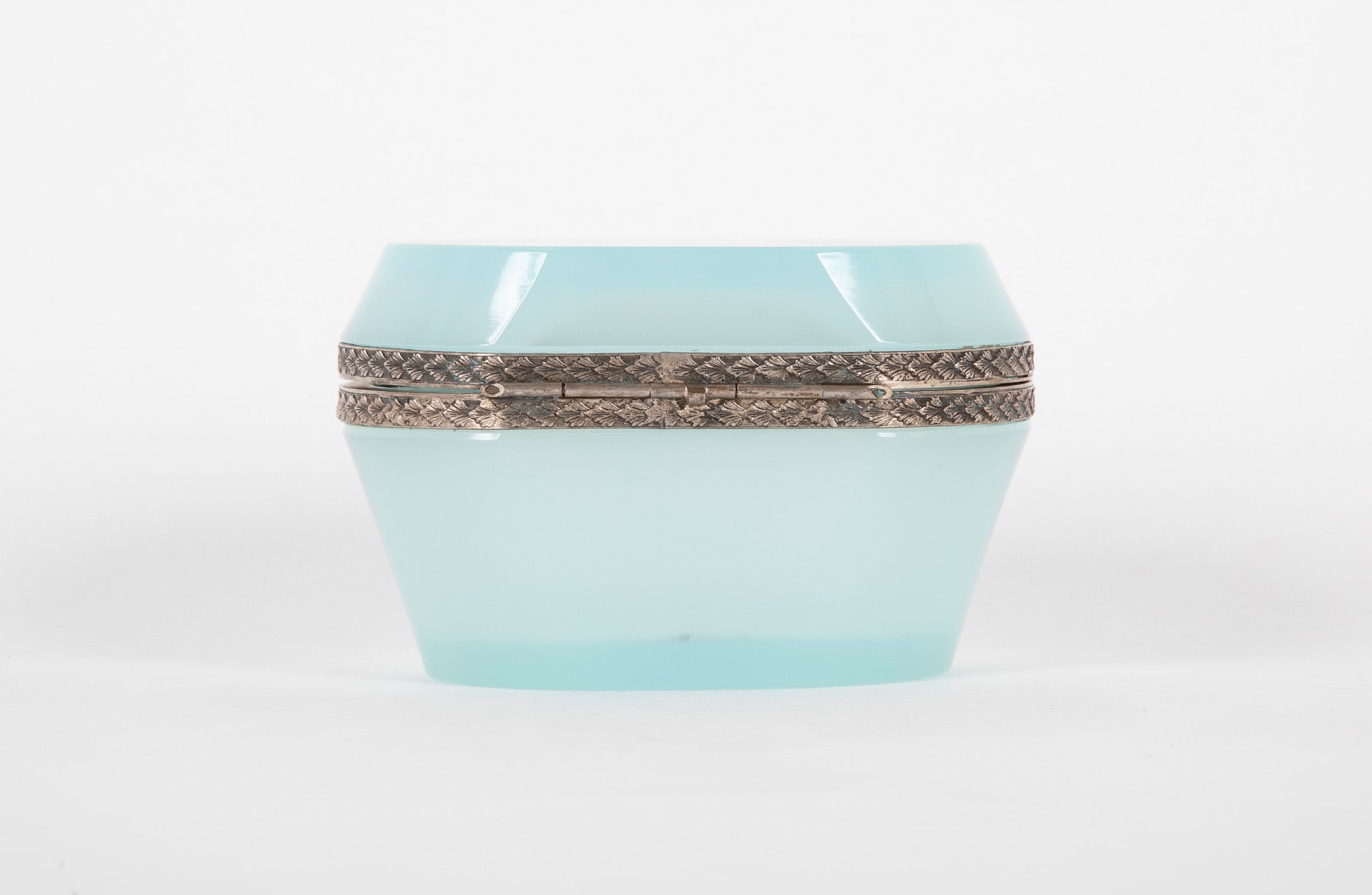 A Seafoam Blue French Opaline Box of Oval shape