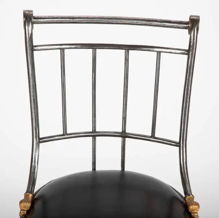 Set of Four French Steel and Gilt Metal Hall Chairs