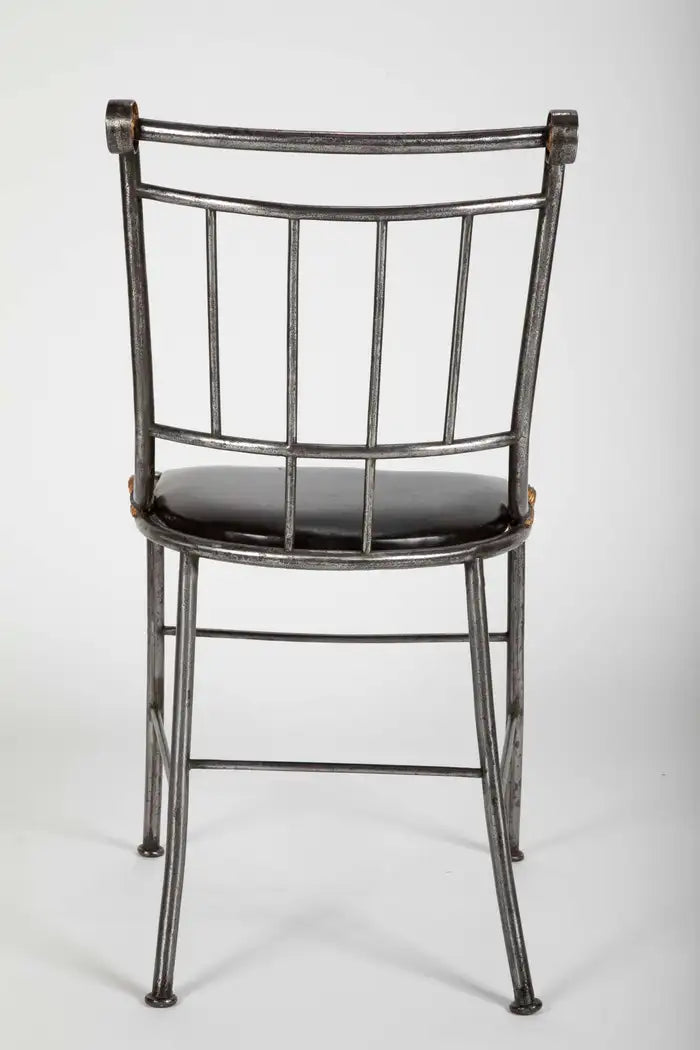 Set of Four French Steel and Gilt Metal Hall Chairs