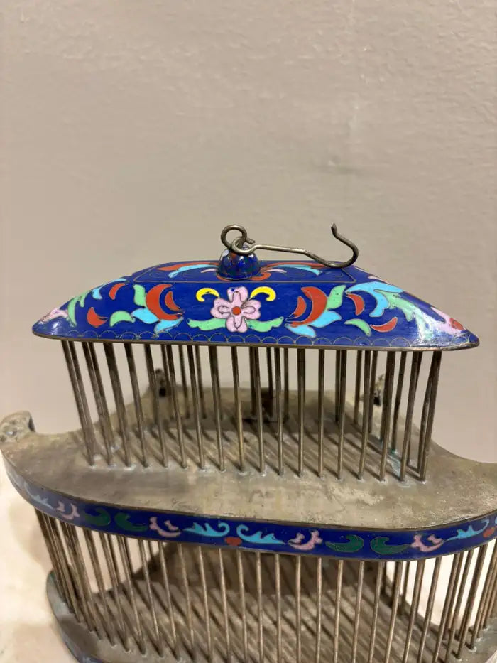 Chinese Cloisonne Enamel Cricket Cage with Dragon Heads, Circa 1900