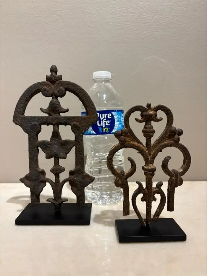 Two 17th Century French Iron Choir Screen Fragments, Mounted on Custom Bases