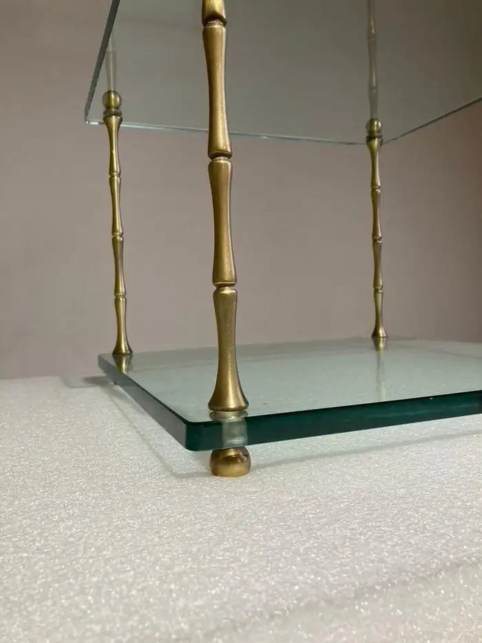 Pair of Italian Mid Century Modern Faux Bamboo Glass and Brass Side Tables