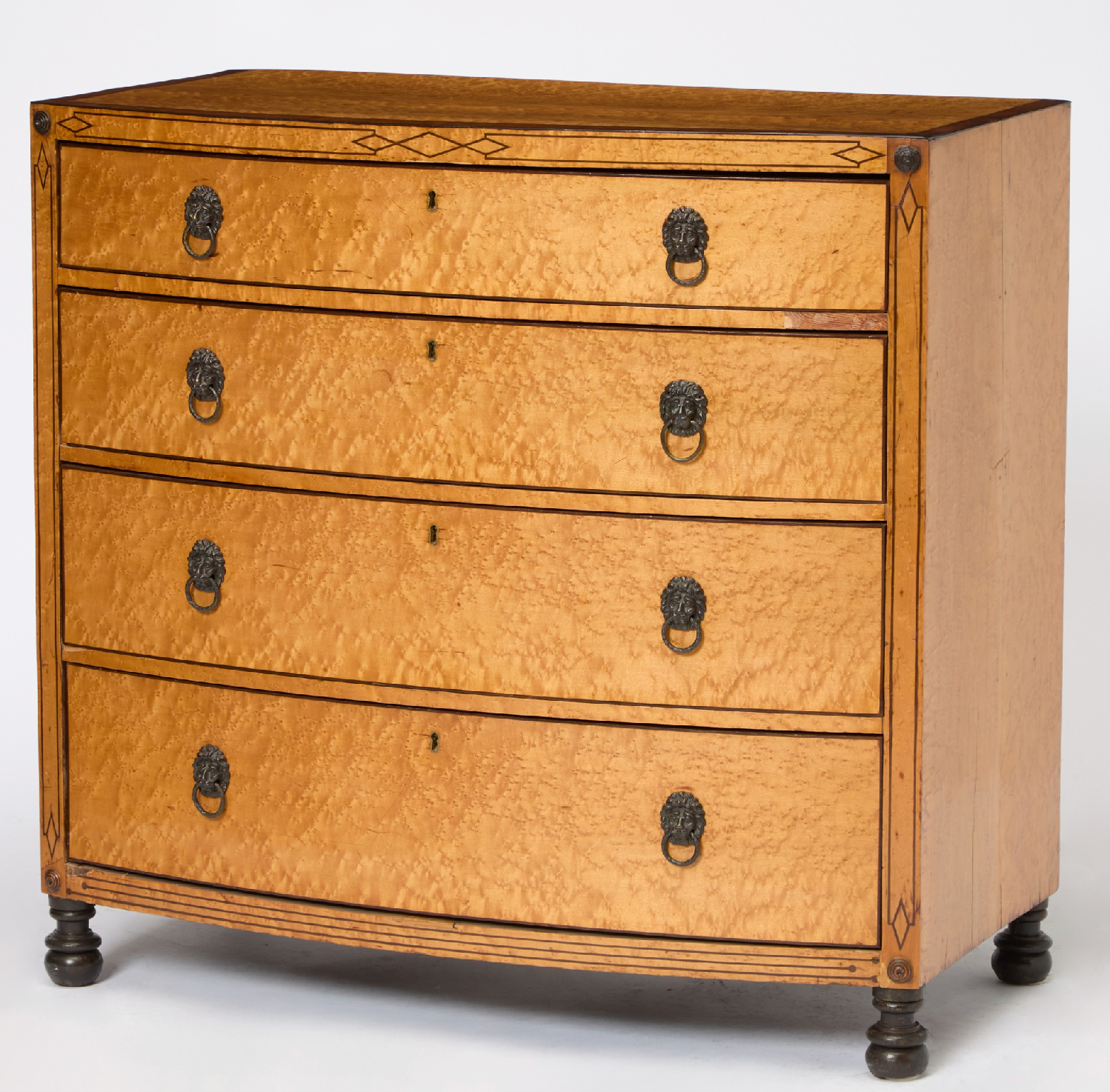 Regency Inlaid Bird's Eye Maple Bowfront Chest of Drawers