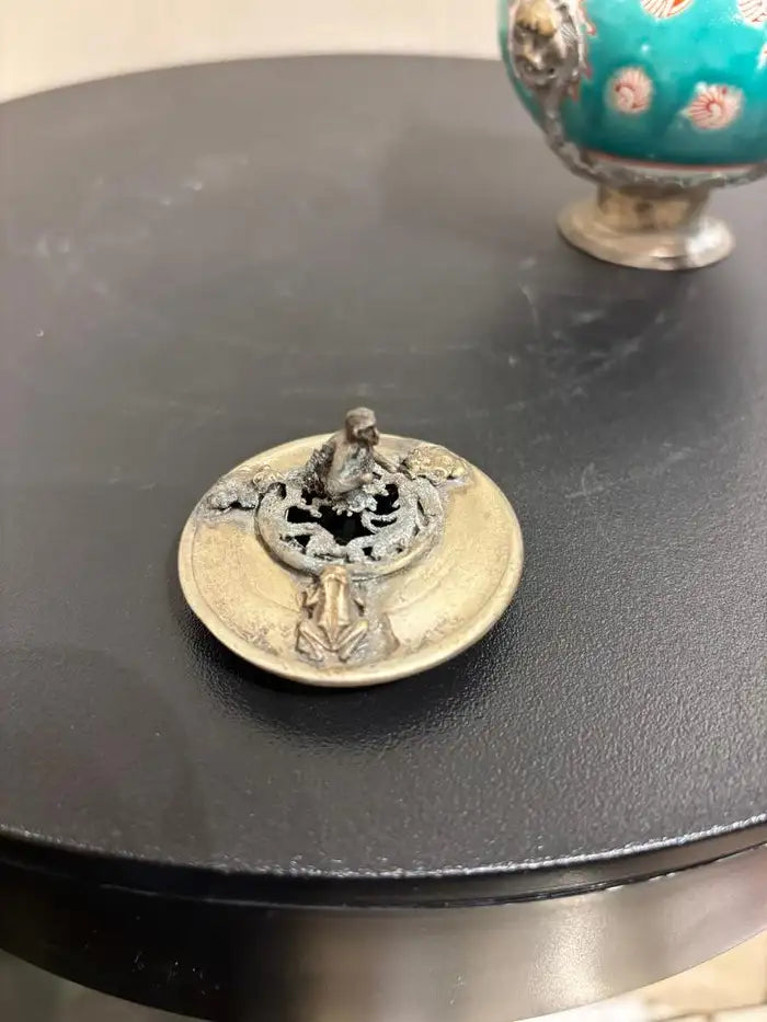 Chinese Qing Glazed Ceramic with Metal Mounts, Monkey, Frogs, Phoenix, Dragons