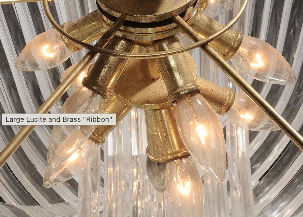 Large Lucite with Nickel and Brass 'Ribbon' Chandelier