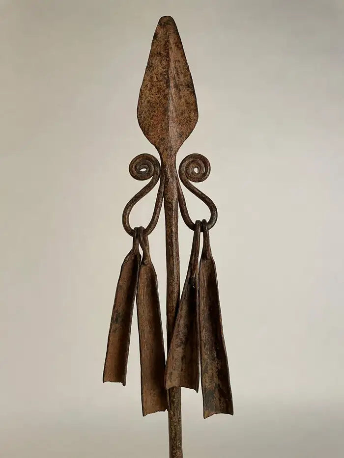 African Iron Spear-Form Currency Mounted on a Custom Steel Base