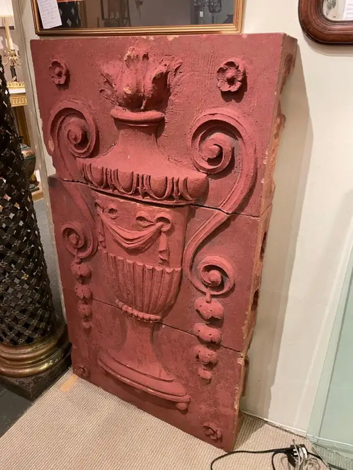 Monumental 19th Century Neoclassical Terracotta Urn Architectural Relief