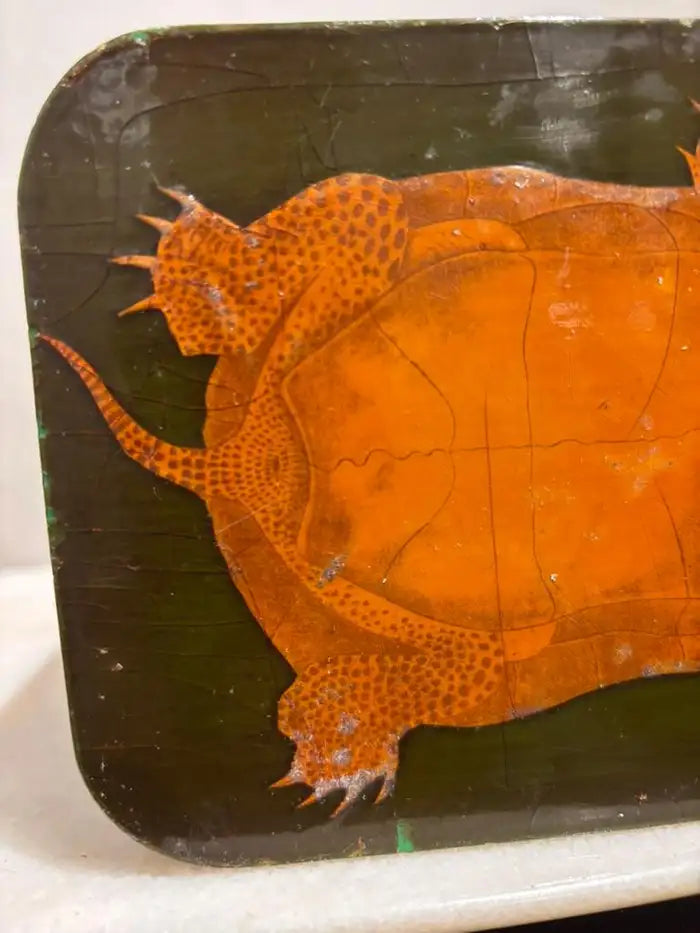 Green and Gold Lacquer Decoupage Turtle Box With Faux Tortoise Shell Interior