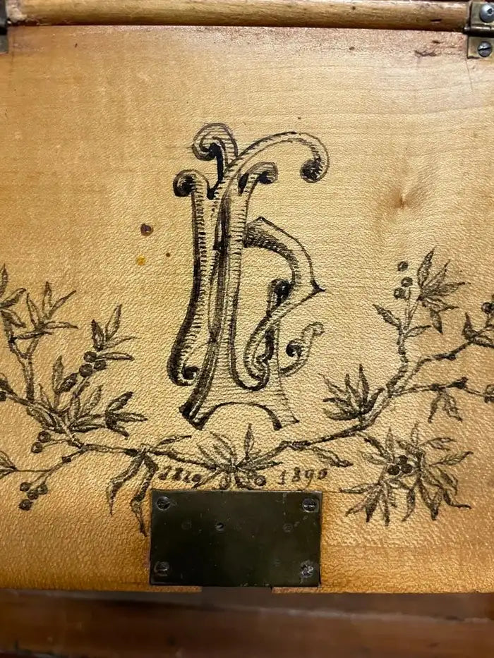 19th Century English Victorian Hand Painted Letter Box, Dated 1890