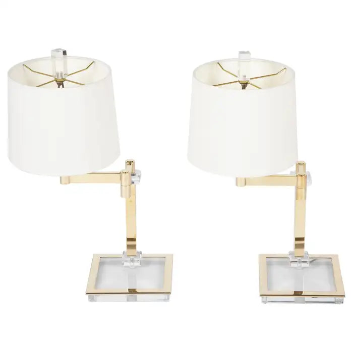 Pair of Italian Mid-Century Lucite & Brass Adjustable Swing Lamps