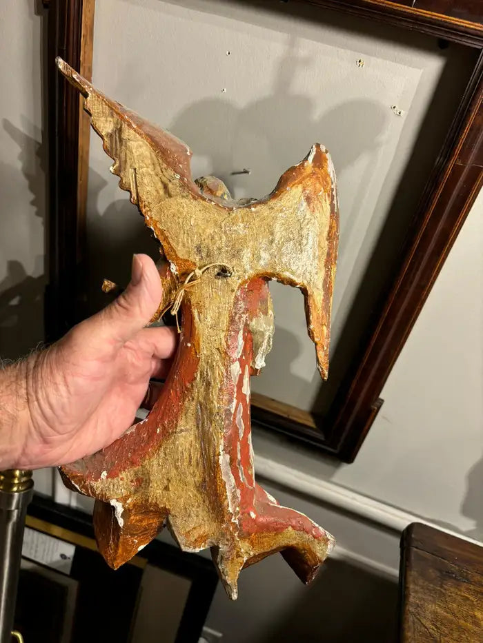 Italian Baroque Painted and Gilt Wood Winged Angel Playing a Violin