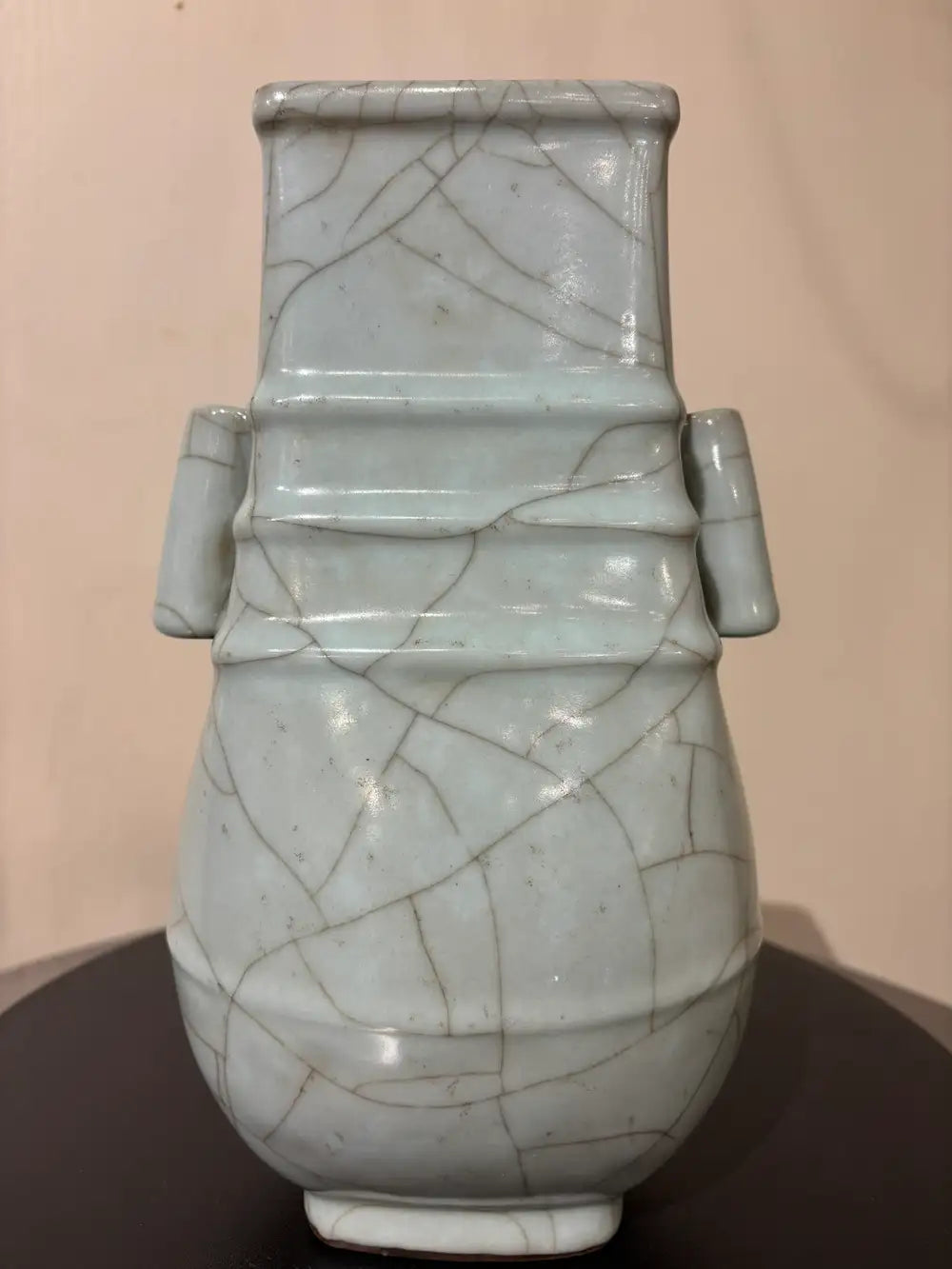 19th Chinese Hu Shaped Celadon Porcelain Vase with Crackle Glaze