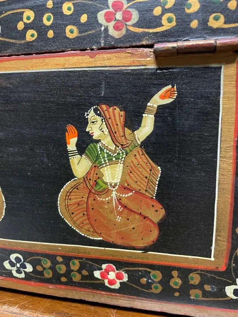 Anglo Indian Decorative Box with Painted Figures of Dancers