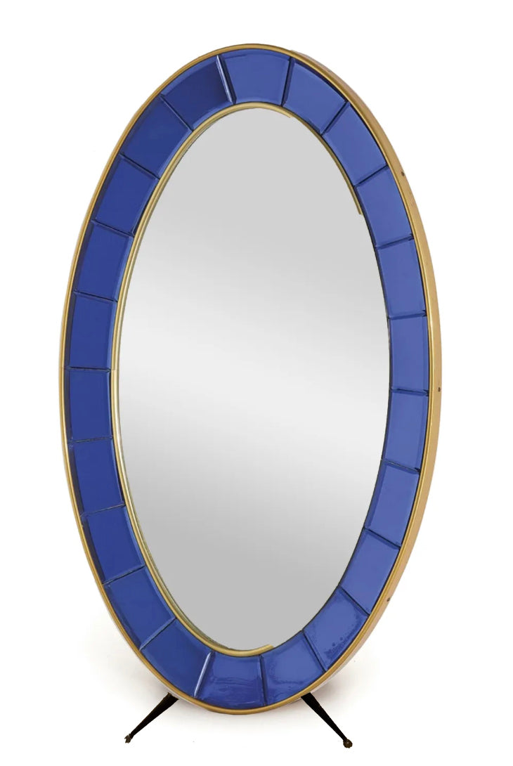 Cristal Arte blue glass mirror on feet