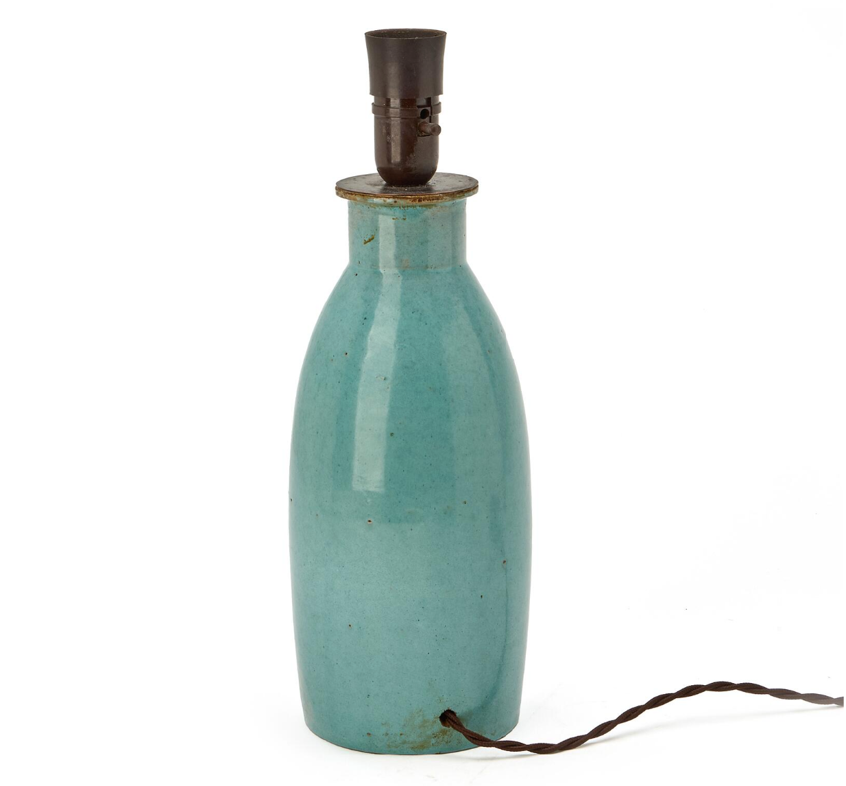 Christian Poulsen Earthenware Table Lamp, Turquoise Blue Glaze, Narrow Mouth, Signed CP