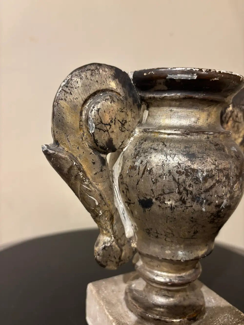 Pair 18th Italian Century Carved Silver Gilt Two Handled Urns
