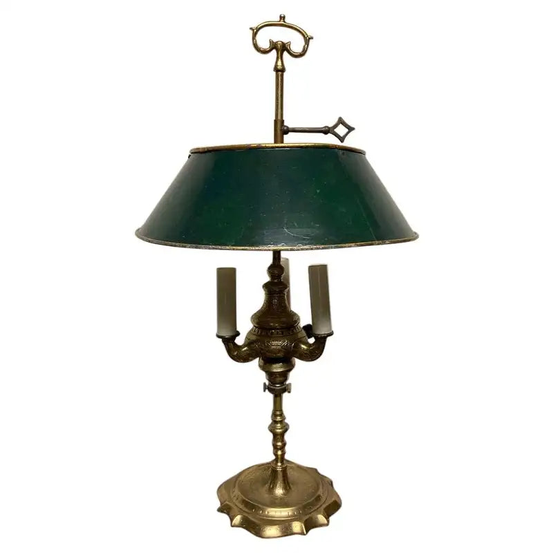 An Early 19th Century French Bouillotte Lamp with Green Tole Shade