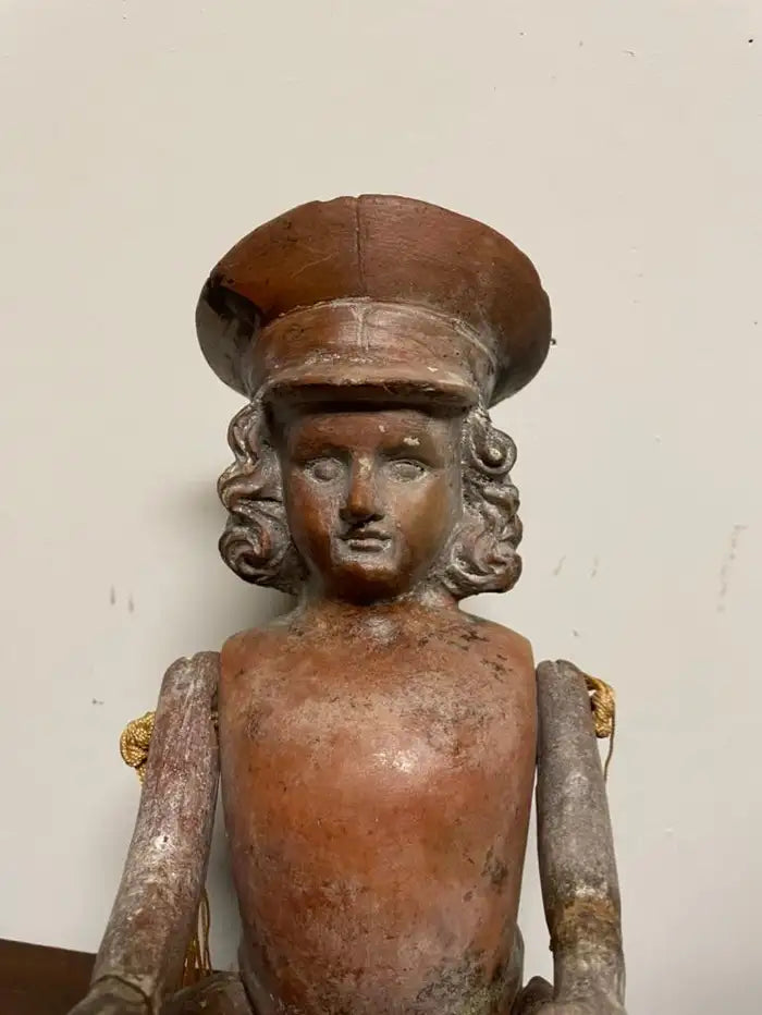 Mexican Terracotta Articulated Doll Figure Wearing a Military Hat