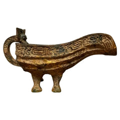 Chinese Archaic Style Gilt Bronze and Verdigris Vessel