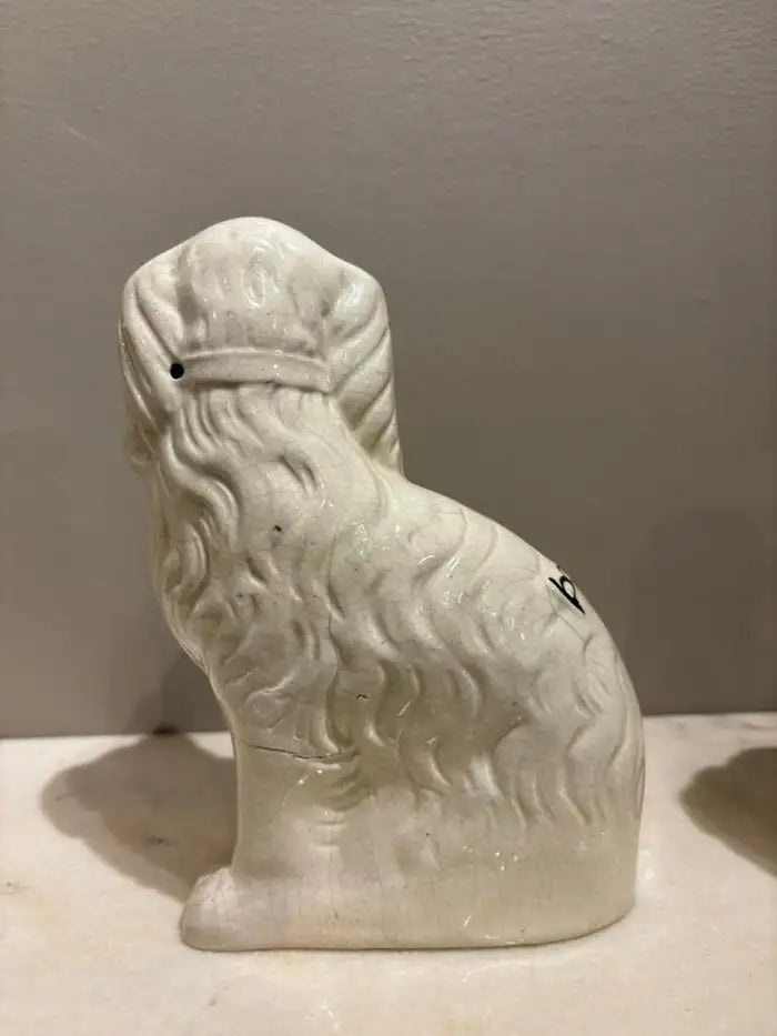 Pair of Antique English Staffordshire Glazed Ceramic Spaniels