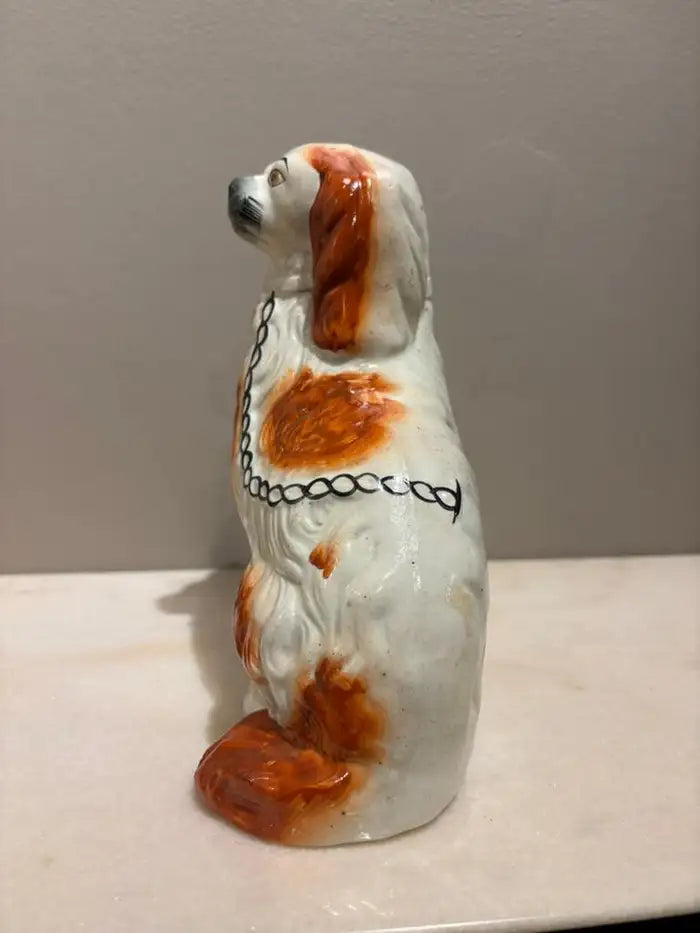 Pair of Antique English Staffordshire Glazed Ceramic Spaniels