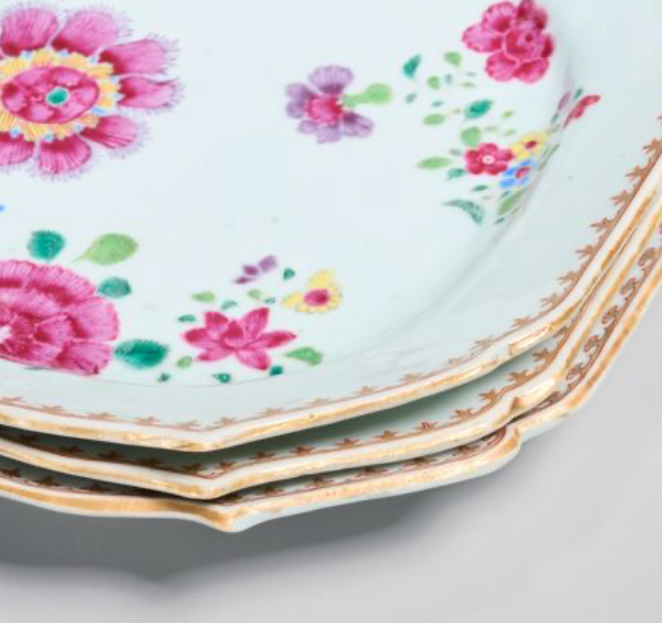 3 Chinese Export Qianlong famille rose dishes