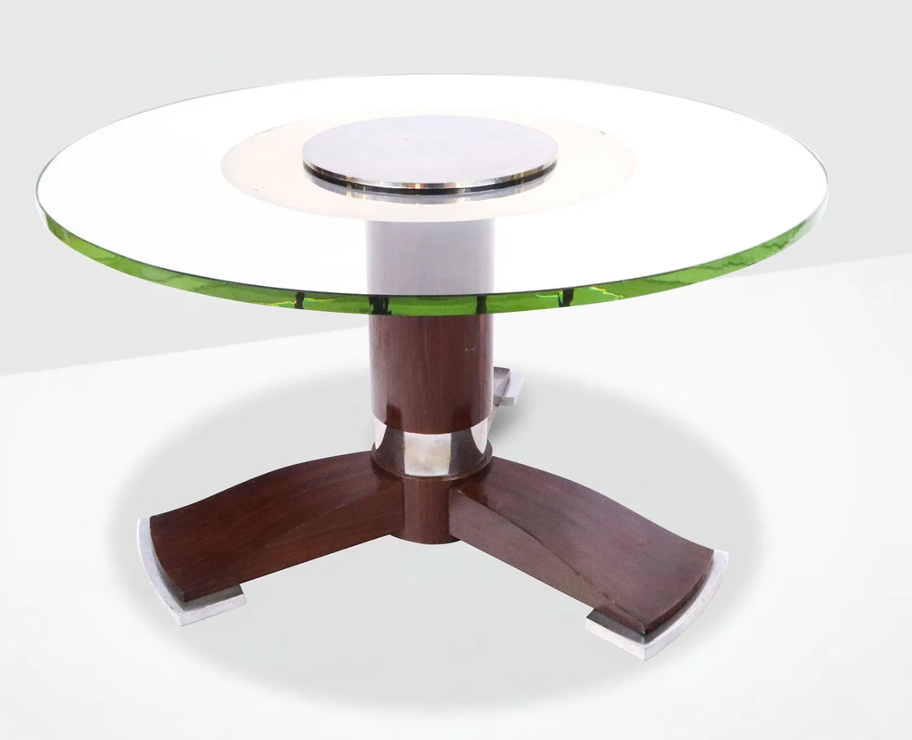 Jules Lelue Glass, Chrome and Rosewood Low Table