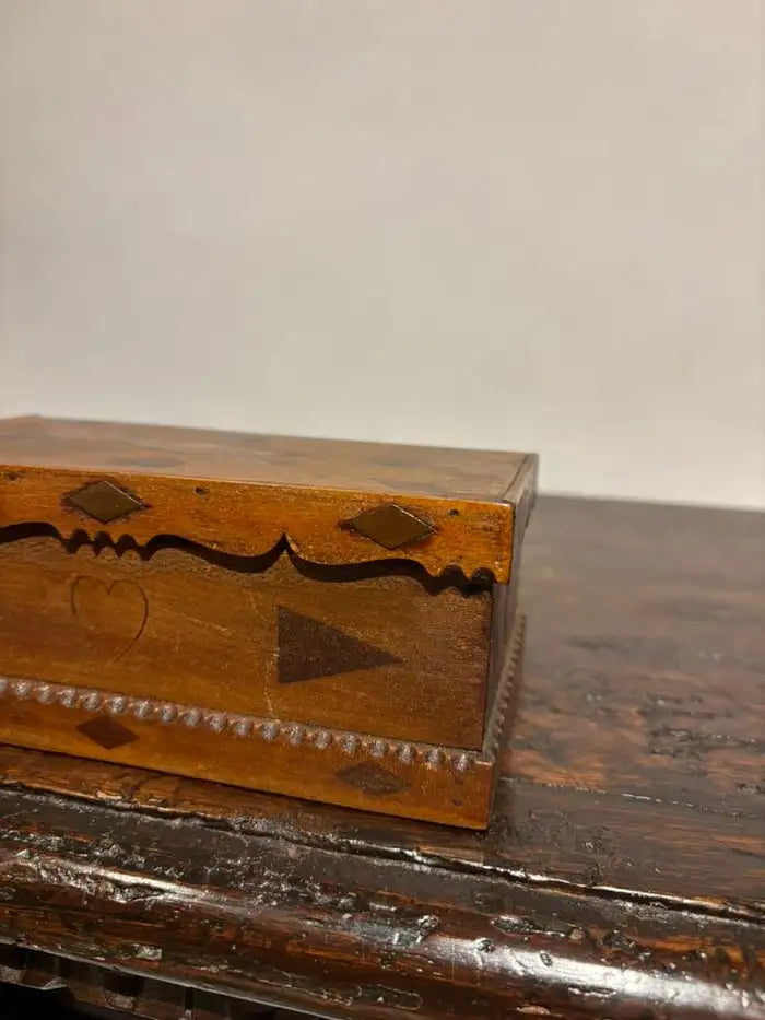 19th Century Folk Art Box with Inlaid Hearts
