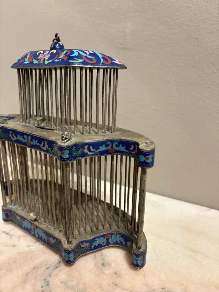 Chinese Cloisonne Enamel Cricket Cage with Dragon Heads, Circa 1900