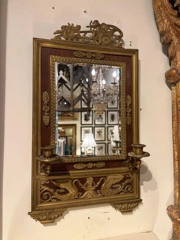 French Empire Style Gilt Bronze Two Light Candle Sconce with Swan Decoration