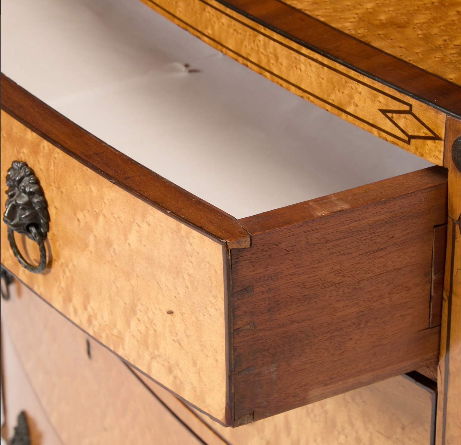 Regency Inlaid Bird's Eye Maple Bowfront Chest of Drawers
