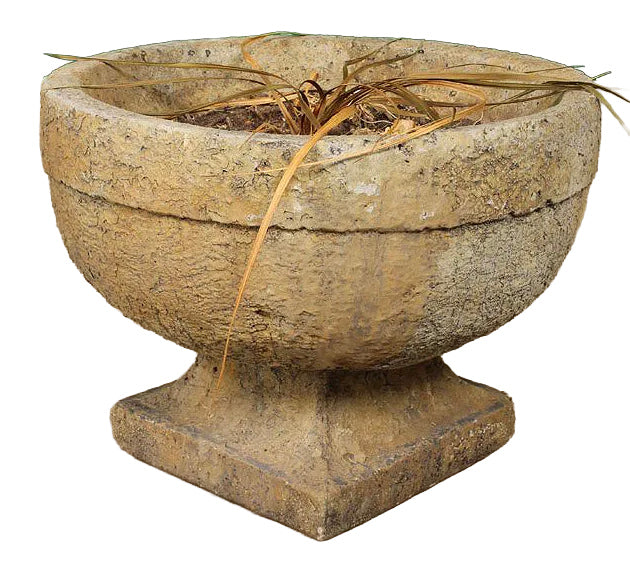 Set of Eight Cast Stone Garden Urns with Bowl Form and Stepped Base