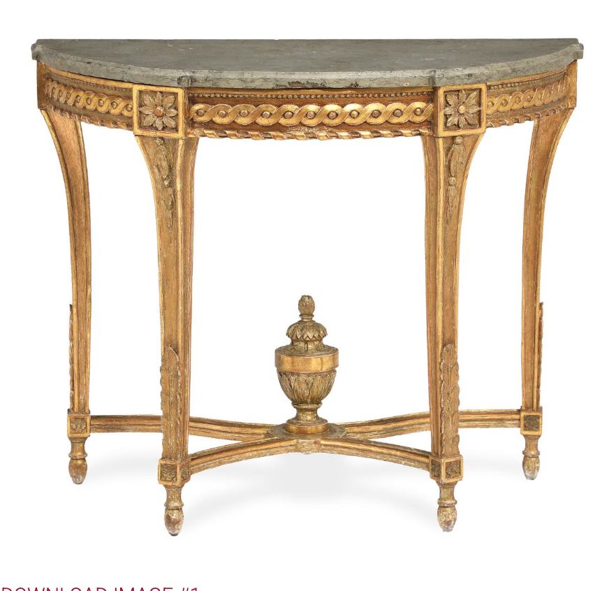 Late Gustavian Giltwood Oland Stone Top Demilune Table