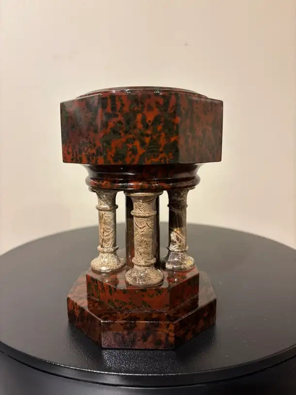 19th Century Italian Hardstone Urn Miniature Font Signed and Dated 1834