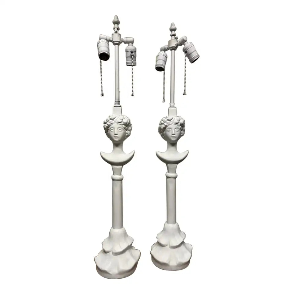 Pair of Tete du Femme Painted Plaster Table Lamps After Alberto Giacometti