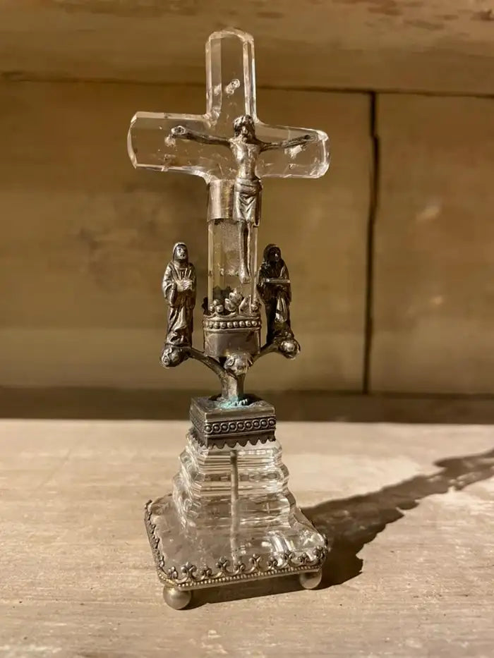 18th Century Italian Baroque Silver and Rock Crystal Crucifix