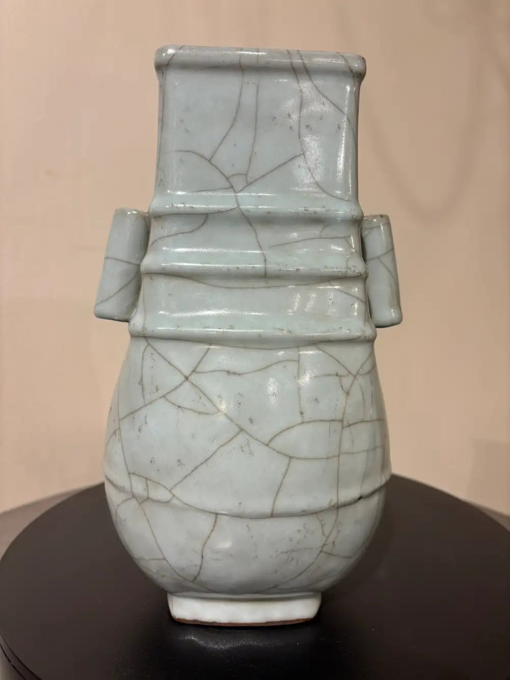19th Chinese Hu Shaped Celadon Porcelain Vase with Crackle Glaze
