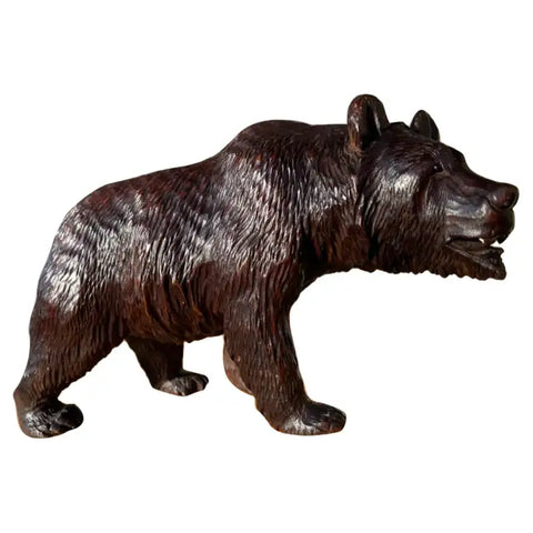 19th Century Swiss Black Forest Carved and Stained Walnut Bear