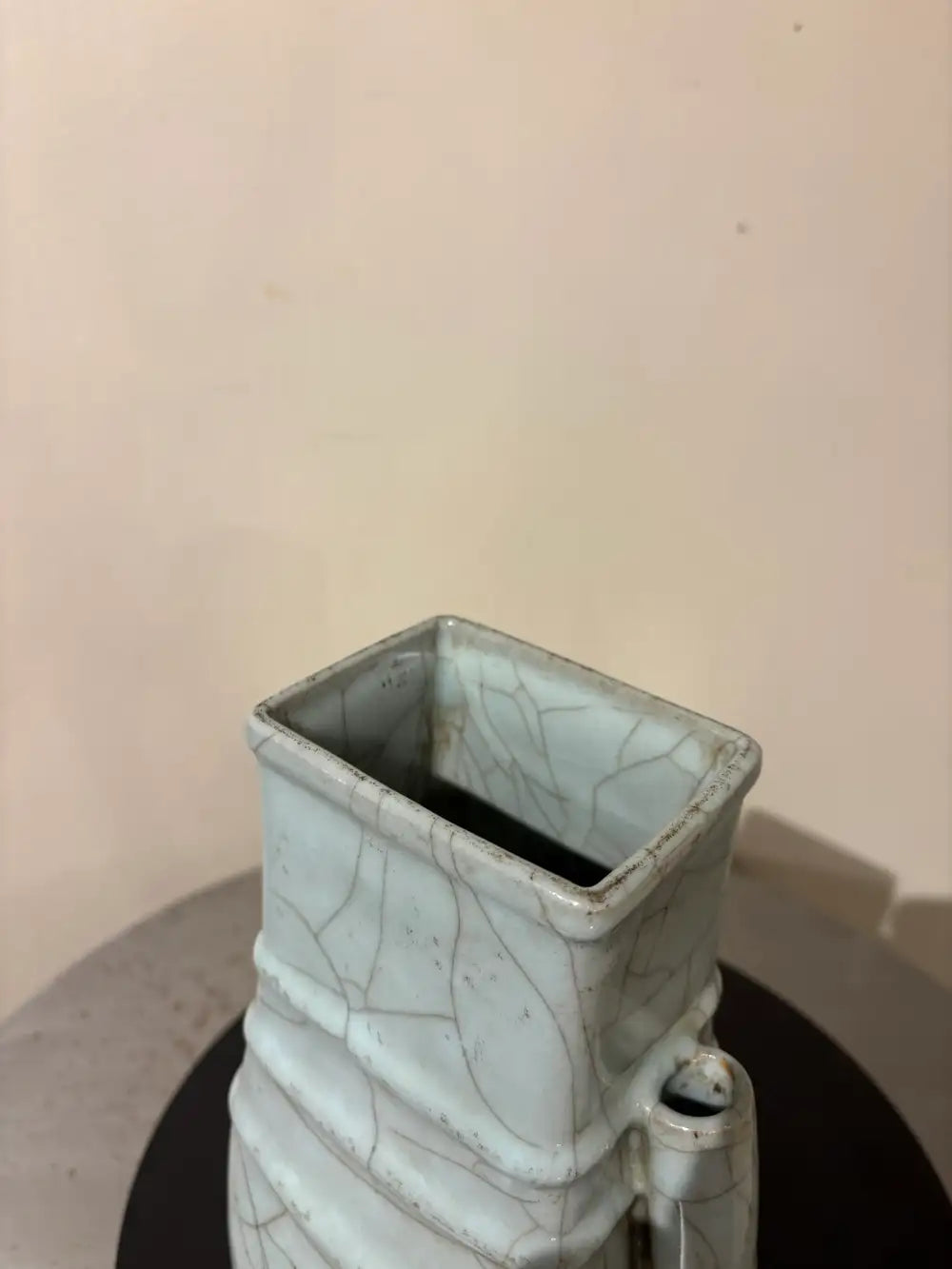 19th Chinese Hu Shaped Celadon Porcelain Vase with Crackle Glaze