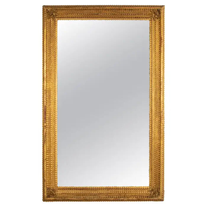 An Old French Glass Mirror with Gilt Wood Frame