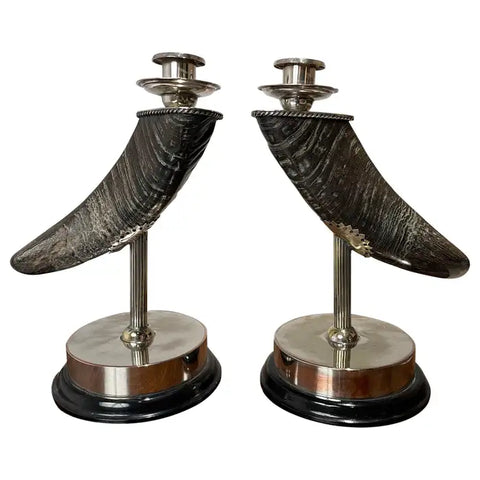 Pair of Mid 20th Century Silver Plated Horn Candlesticks