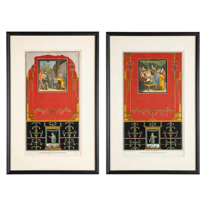 A Pair of Hand Colored Engravings of Frescos Discovered at Pompeii
